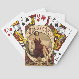 Baraja De Cartas Mujer Indetenible con Porte en Estilo Art Nouveau