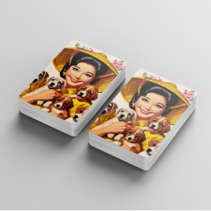 Baraja De Cartas Mujer Japonesa Vintage y Cachorros