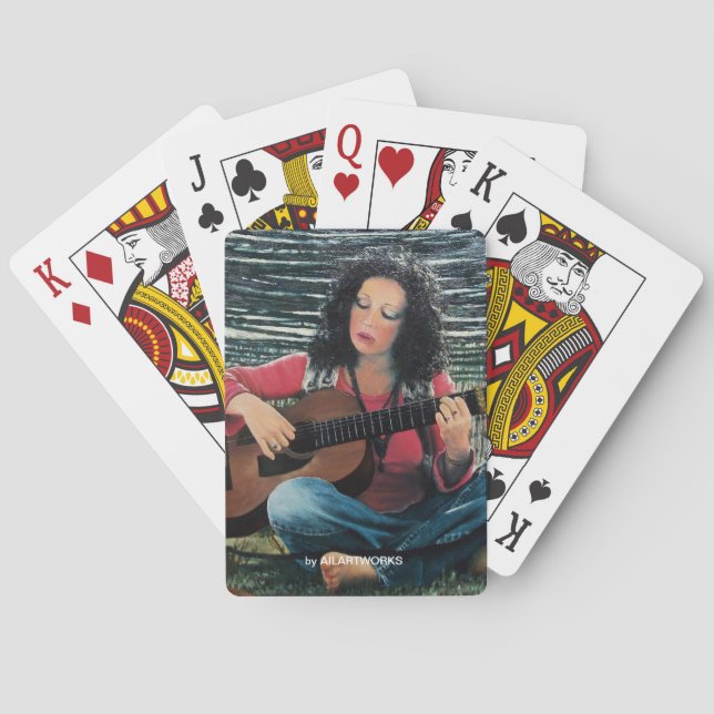 Baraja De Cartas Mujer Jugando Música Con Guitarra Acústica (Reverso)