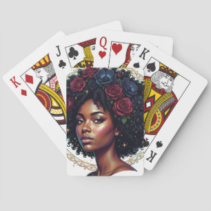 Baraja De Cartas Mujer Negra Floral Oscuro Afro