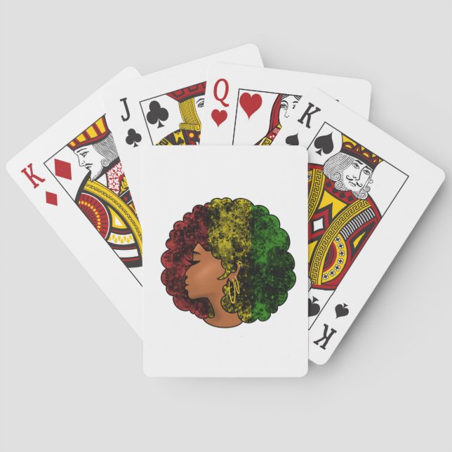 Baraja De Cartas Mujer negra rasta afro rojo amarillo verde  (Reverso)