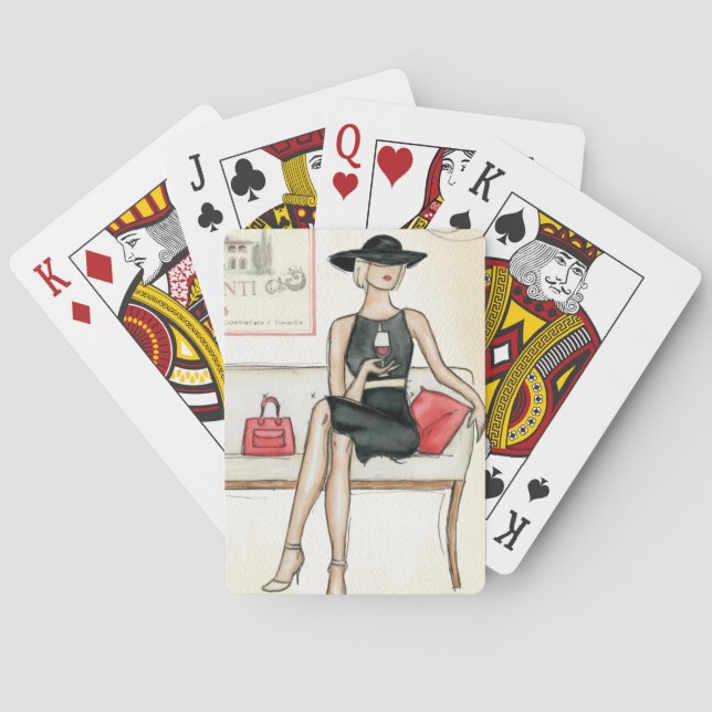 Baraja De Cartas Mujer que bebe el vino rojo (Reverso)