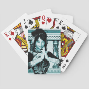 Baraja De Cartas Mujer Real Asiática Arte de Retrato Azul