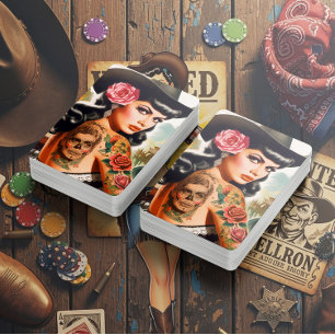 Baraja De Cartas Mujer Retro con Tatuajes de Campo