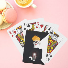 Baraja De Cartas Mujer retro sosteniendo arte pop de cámara