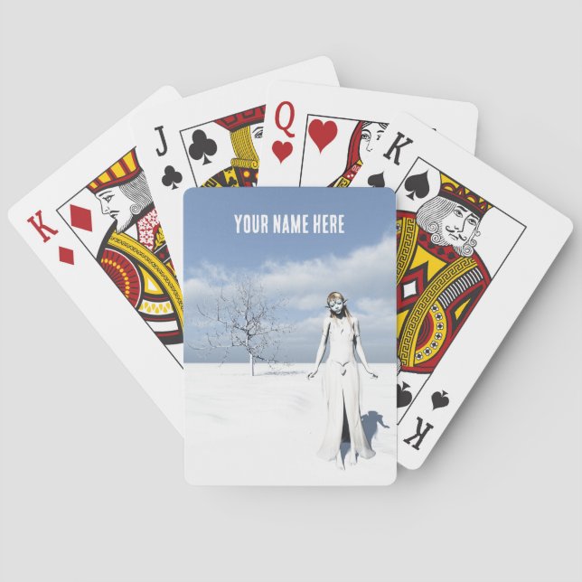 Baraja De Cartas Mujeres elfás caminando en la nieve. (Reverso)
