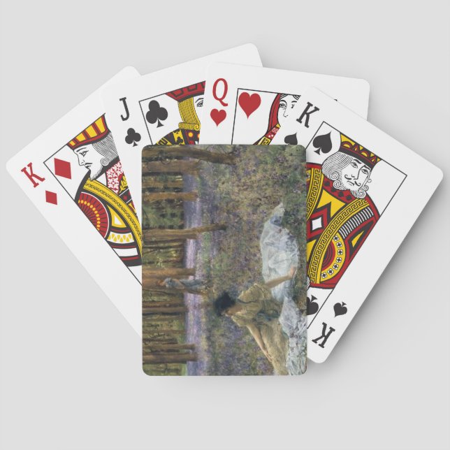 Baraja De Cartas Mujeres en un bosque de flores azules (Reverso)