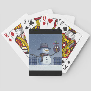 Baraja De Cartas Muñeco de nieve con pájaro