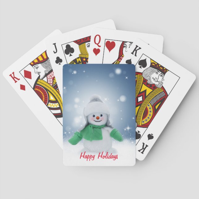 Baraja De Cartas Muñeco de nieve con una bufanda verde (Reverso)