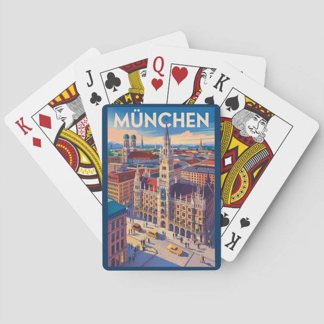 Baraja De Cartas Munich Germany Illustration Travel Art Vintage (Reverso)