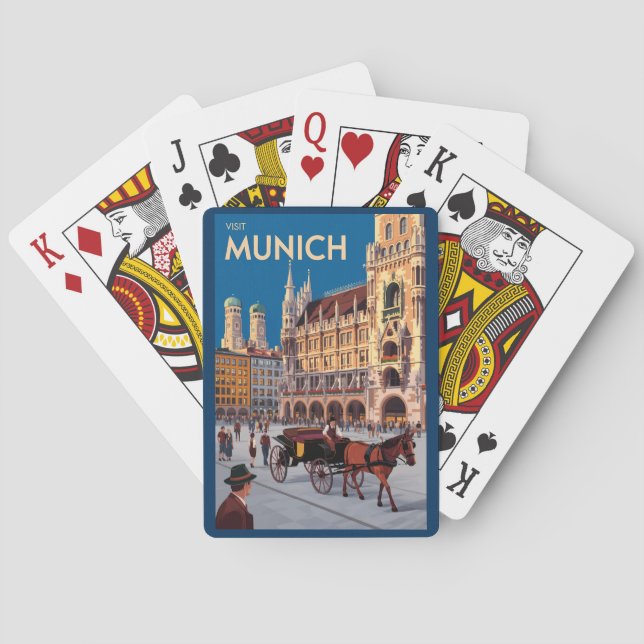 Baraja De Cartas Munich Germany Marienplatz Travel Art Vintage (Reverso)
