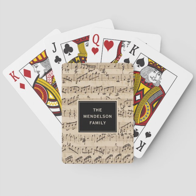 Baraja De Cartas Música de hoja de cosecha manuscrita personalizada (Reverso)