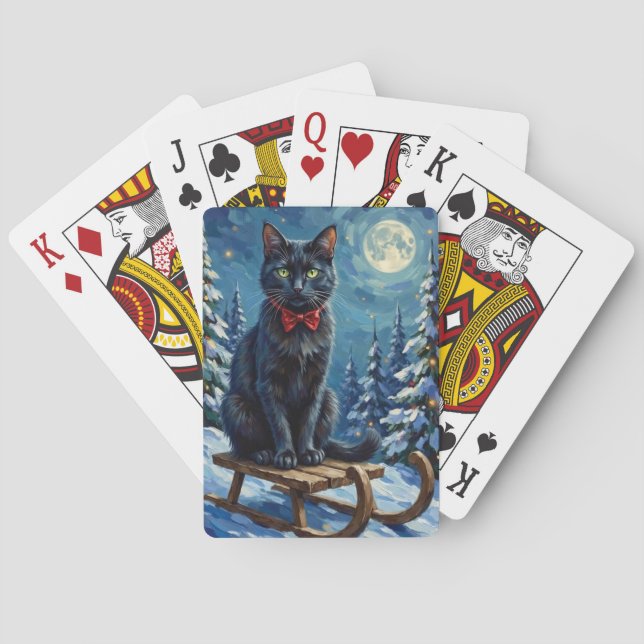 Baraja De Cartas Mystical Black Cat Enchanted Winter Sled Christmas (Reverso)