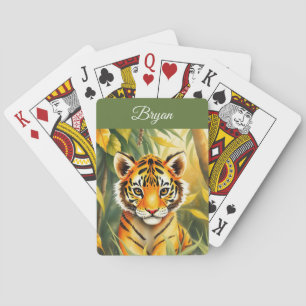 Baraja De Cartas Naranja acuarela y nombre de los niños de tigres d