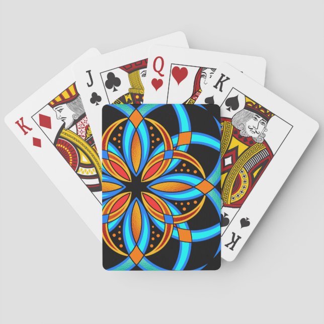Baraja De Cartas naranja azul de arte digital mandala monogramada (Reverso)