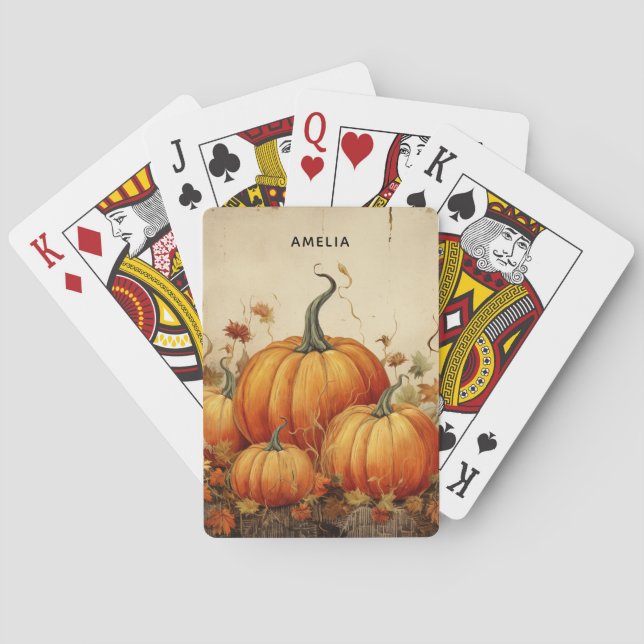 Baraja De Cartas Naranja Calabazas Rustic Otoño (Reverso)