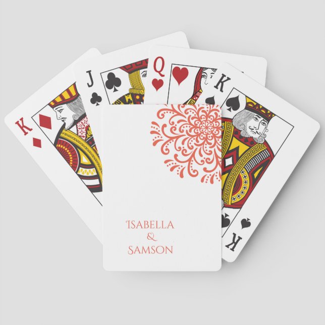 Baraja De Cartas Naranja caprichoso Boda Red Flourier (Reverso)