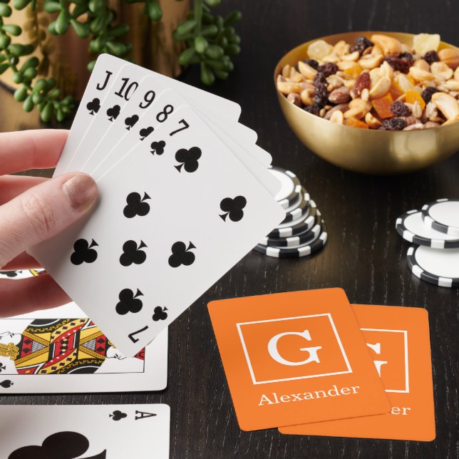 Baraja De Cartas Naranja de calabaza Monograma inicial con marco bl (In Situ)