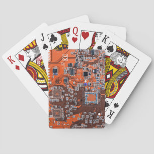 Baraja De Cartas Naranja de la placa de circuito del geek de la com