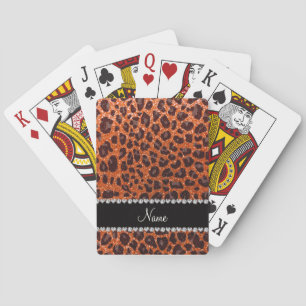 Baraja De Cartas Naranja de nombre personalizado purpurina leopardo