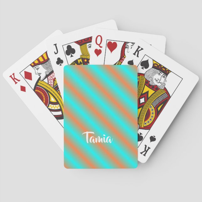 Baraja De Cartas Naranja diagonal y franjas azules (Reverso)