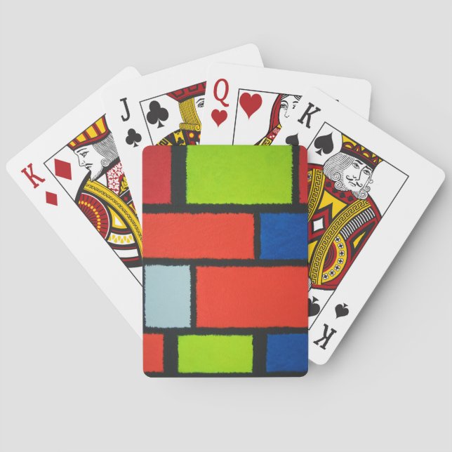 Baraja De Cartas Naranja estilo mondriano azul verde vago resumen (Reverso)