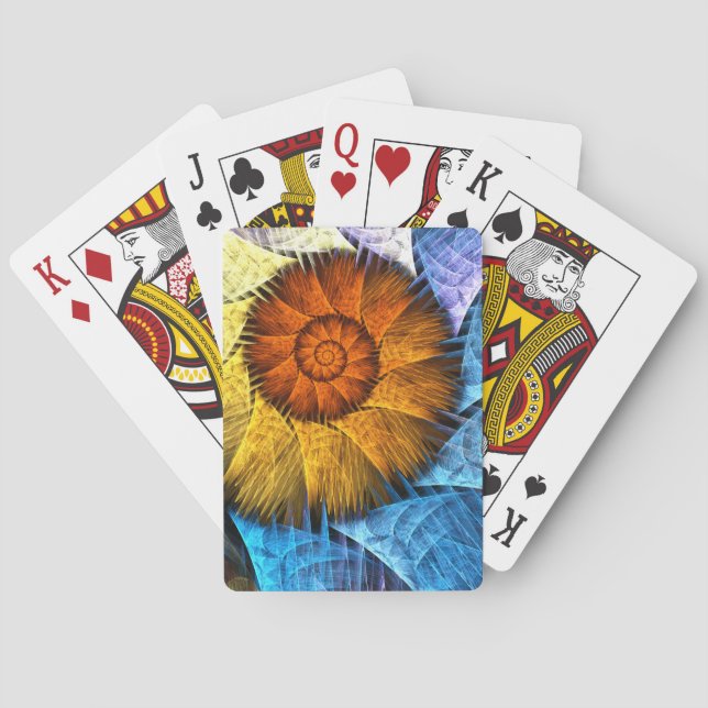 Baraja De Cartas Naranja floral Azul amarillo abstracto arte (Reverso)