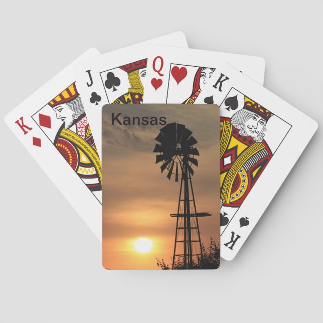 Baraja De Cartas Naranja Kansas Blazing Sunset con molino de viento (Reverso)