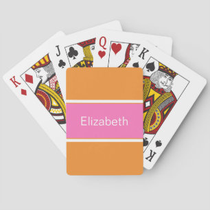 Baraja De Cartas Naranja Rosa Personalizado Monograma Personalizada