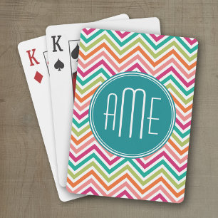 Baraja De Cartas Naranja Verde azulado rosa caliente Chevrons Perso