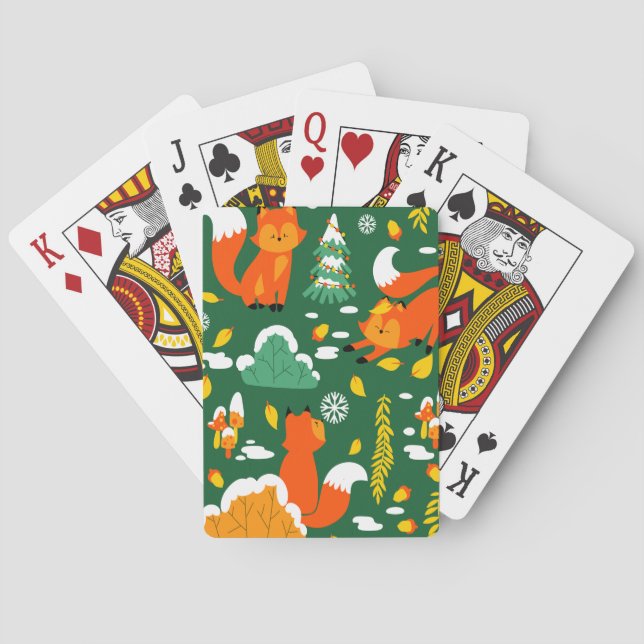 Baraja De Cartas Naranja Wild Otumn Winter Forest Fox (Reverso)
