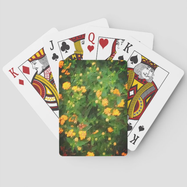 Baraja De Cartas Naranja y flores verdes (Reverso)