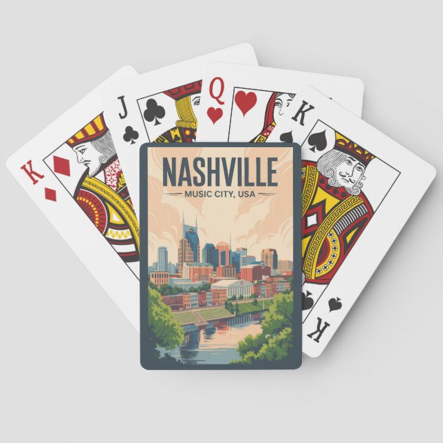 Baraja De Cartas Nashville Tennessee Skyline Travel Art Vintage (Reverso)