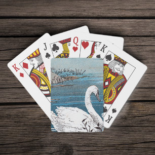Baraja De Cartas Natación blanca elegante hermosa del cisne en el