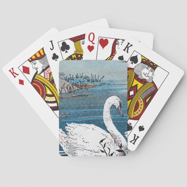 Baraja De Cartas Natación blanca elegante hermosa del cisne en el (Reverso)