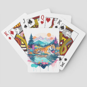 Baraja De Cartas Naturaleza animal de vida silvestre tigre acuarela