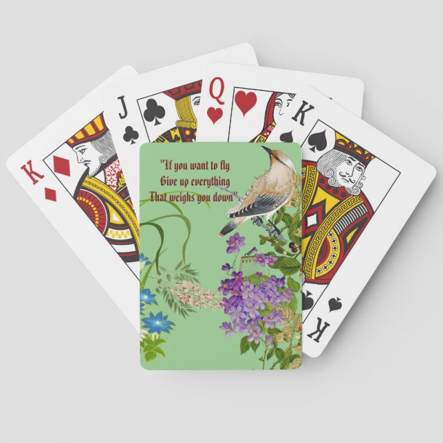 Baraja De Cartas Naturaleza Vegetación Acuarela Cita de aves Lilac  (Reverso)