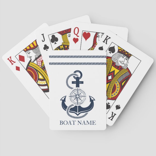 Baraja De Cartas Nautical Blue Anchor Bote Name (Reverso)