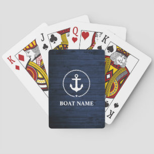 Baraja De Cartas Nautical Bote Name Anchor Blue Wood