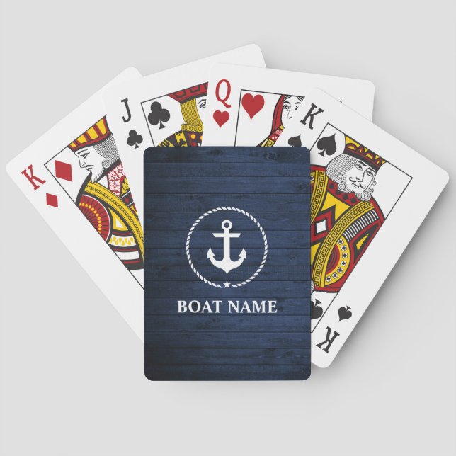 Baraja De Cartas Nautical Bote Name Anchor Blue Wood (Reverso)