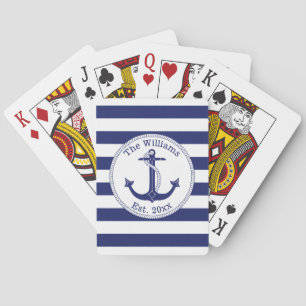 Baraja De Cartas Nautical Navy Blue Anchor Family Name
