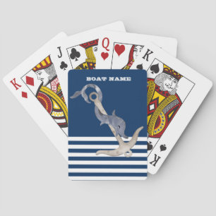 Baraja De Cartas Náutico, Ancla Delfín Azul Marino Rayado