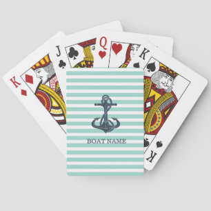 Baraja De Cartas Náutico, Ancla, Rayas Verde Menta