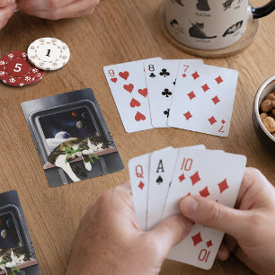 Baraja De Cartas Nave Espacial Gato Tabby Verde Alien Muñeco de Pel
