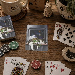 Baraja De Cartas Nave Espacial Gato Tabby Verde Alien Muñeco de Pel