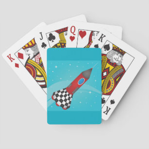 Baraja De Cartas Nave Espacial Retro Rojo en el Espacio Galáctico