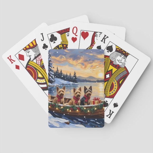 Baraja De Cartas Navidad con barco de terrier australiano (Reverso)