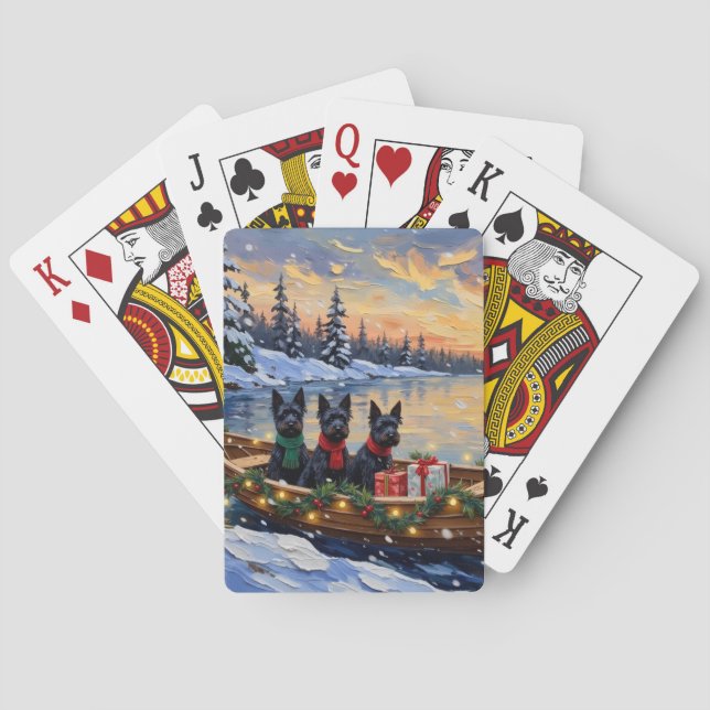 Baraja De Cartas Navidad con Barco de Terrier Escocés (Reverso)