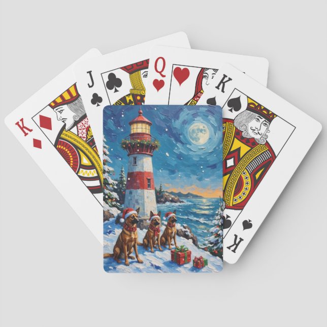 Baraja De Cartas Navidad con Faro de Malinois Belga (Reverso)