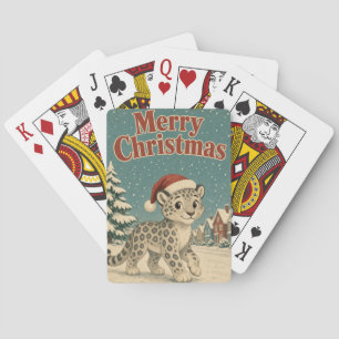 Baraja De Cartas Navidad de Animal Pueblo Invernal Leopardo de las